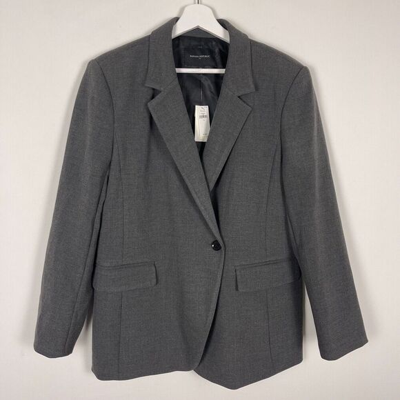 NWT Banana Republic Double Weave Asymmetrical Blazer Size 12 Gray Stretch Womens - Picture 2 of 14